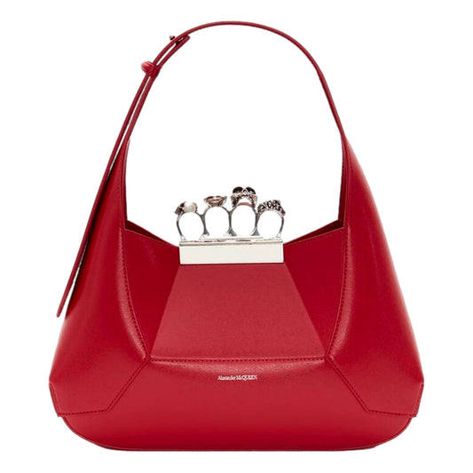 Alexander McQueen The Jewelled Hobo Bag in Red Leather with Silver Knuckle