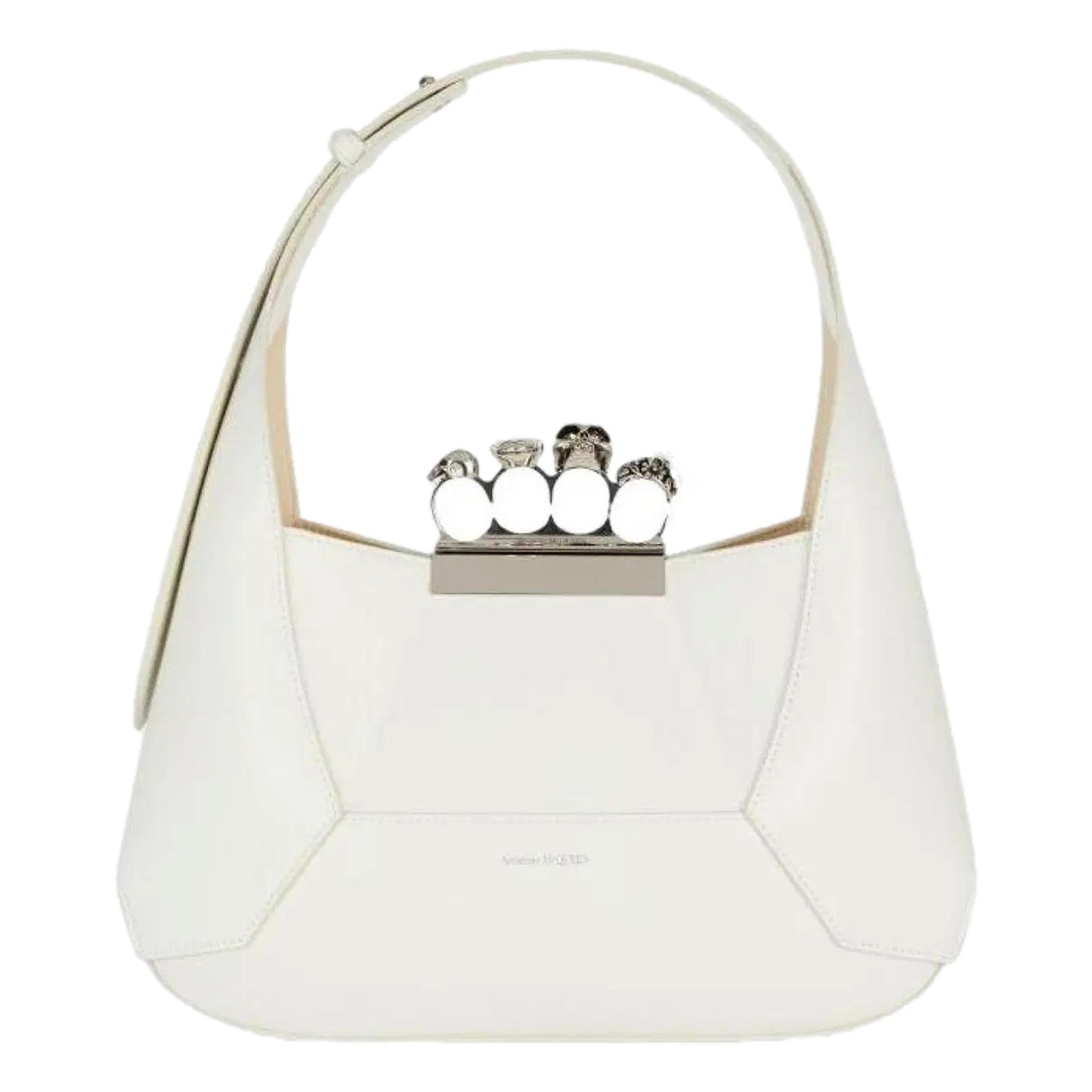 Alexander McQueen The Jewelled Hobo Bag in White Leather with Silver Knuckle