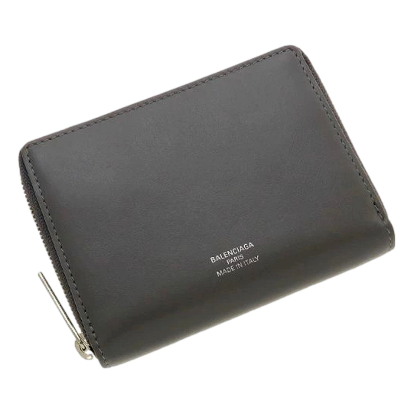 Balenciaga Smooth Calfskin Leather Zip Around Coin Case Wallet Gray Silver Hardware