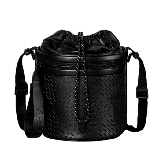 Bottega Veneta Perforated Black Nappa Leather Drawstring Bucket Crossbody Bag