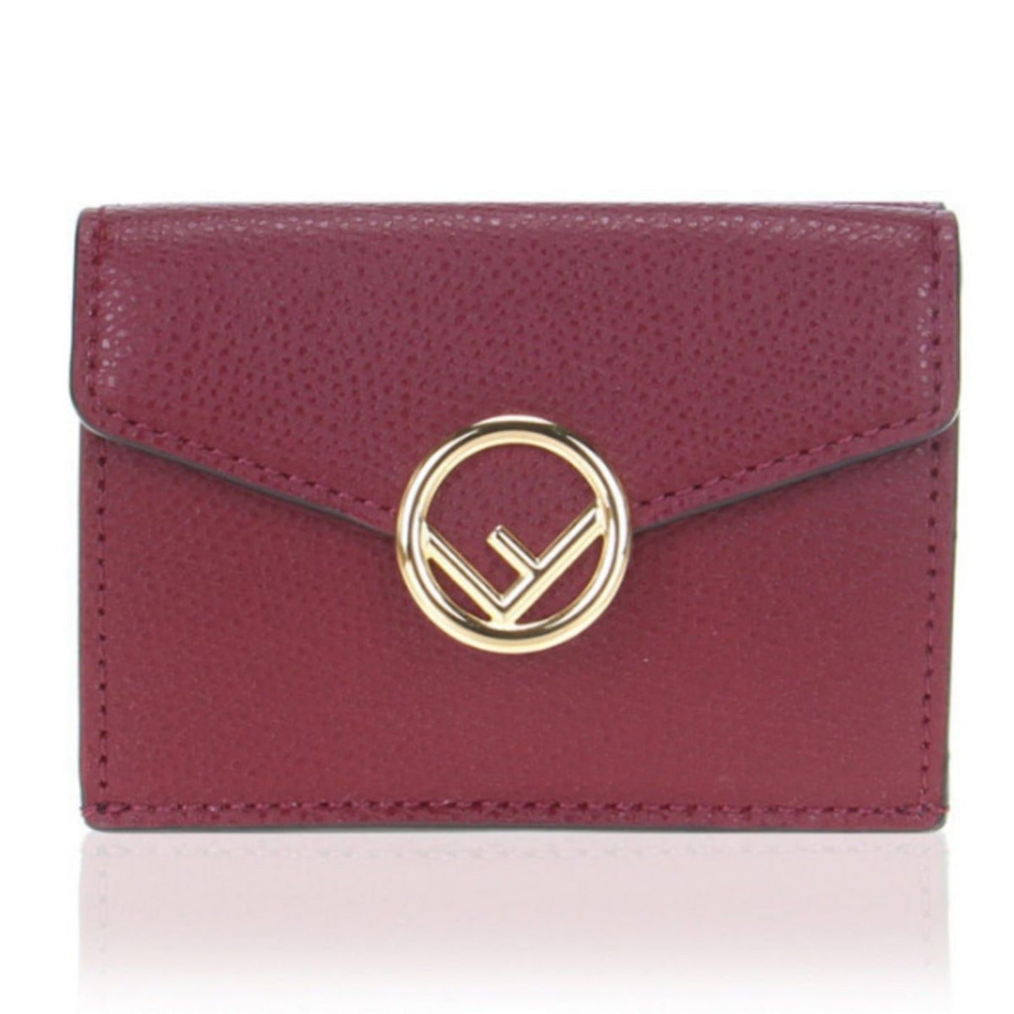Fendi Calf Leather F Logo Fragola Red Micro Trifold Wallet
