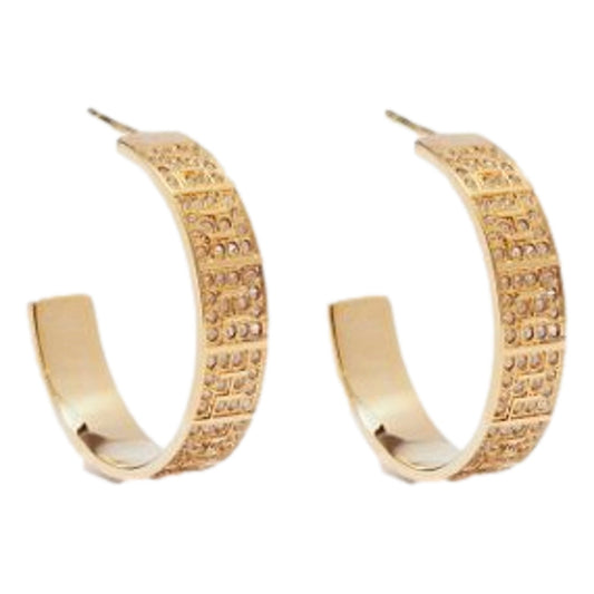 Fendi FF Crystal Embellished Gold Hoop Earrings