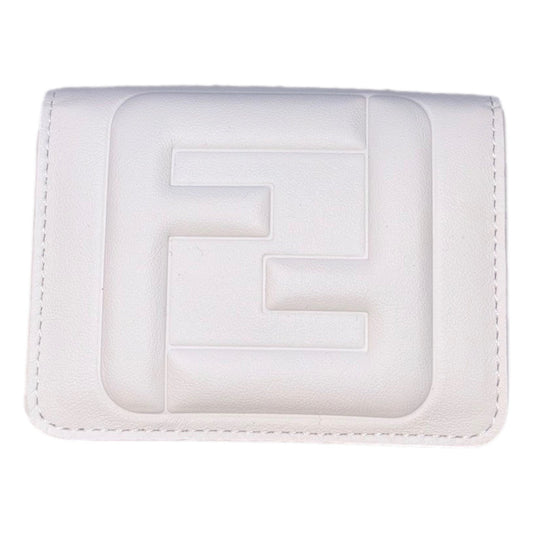 Fendi FF Cube Embossed Logo Bianco Ice White Leather Trifold