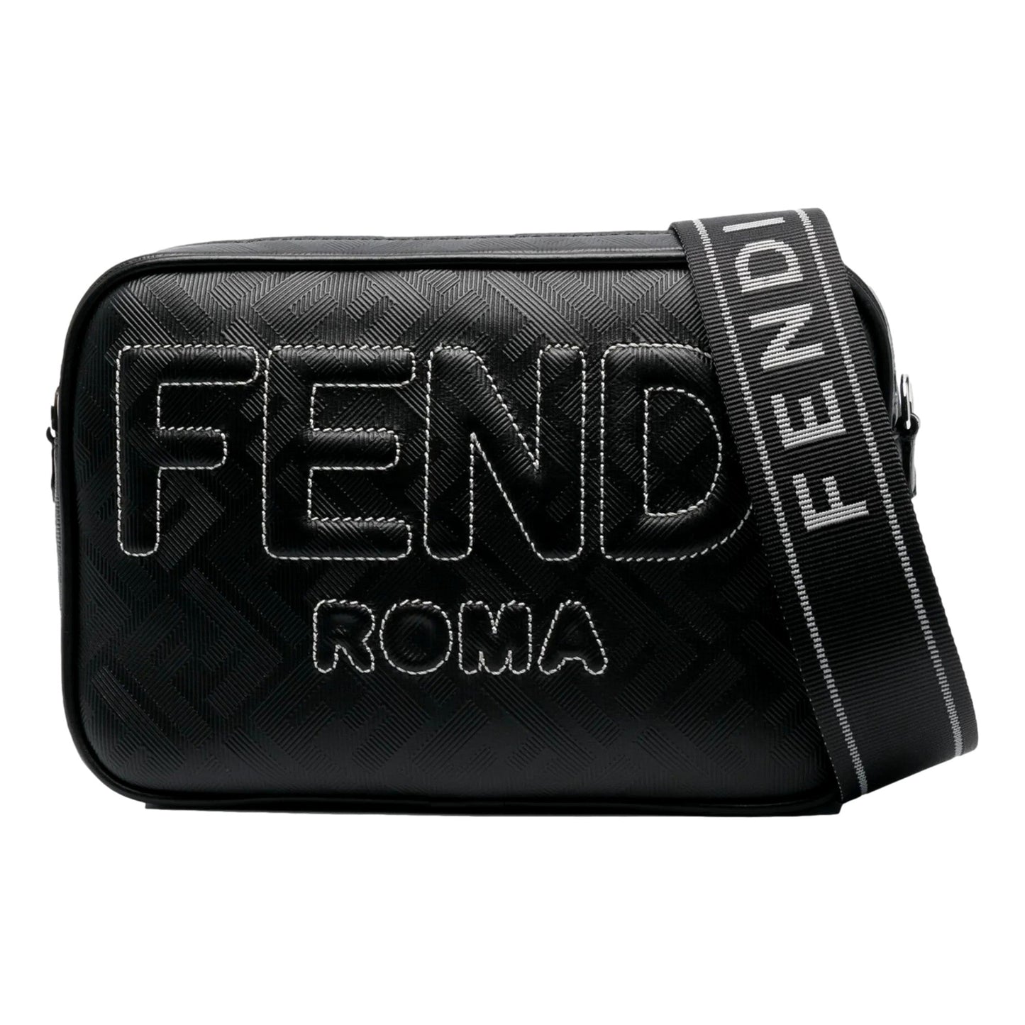 Fendi Roma Black Shadow Leather Canvas Camera Crossbody Bag