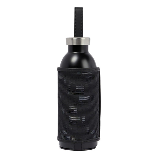 Fendi FF Bottle Holder Black Canvas Leather Strap with Steel Bottle