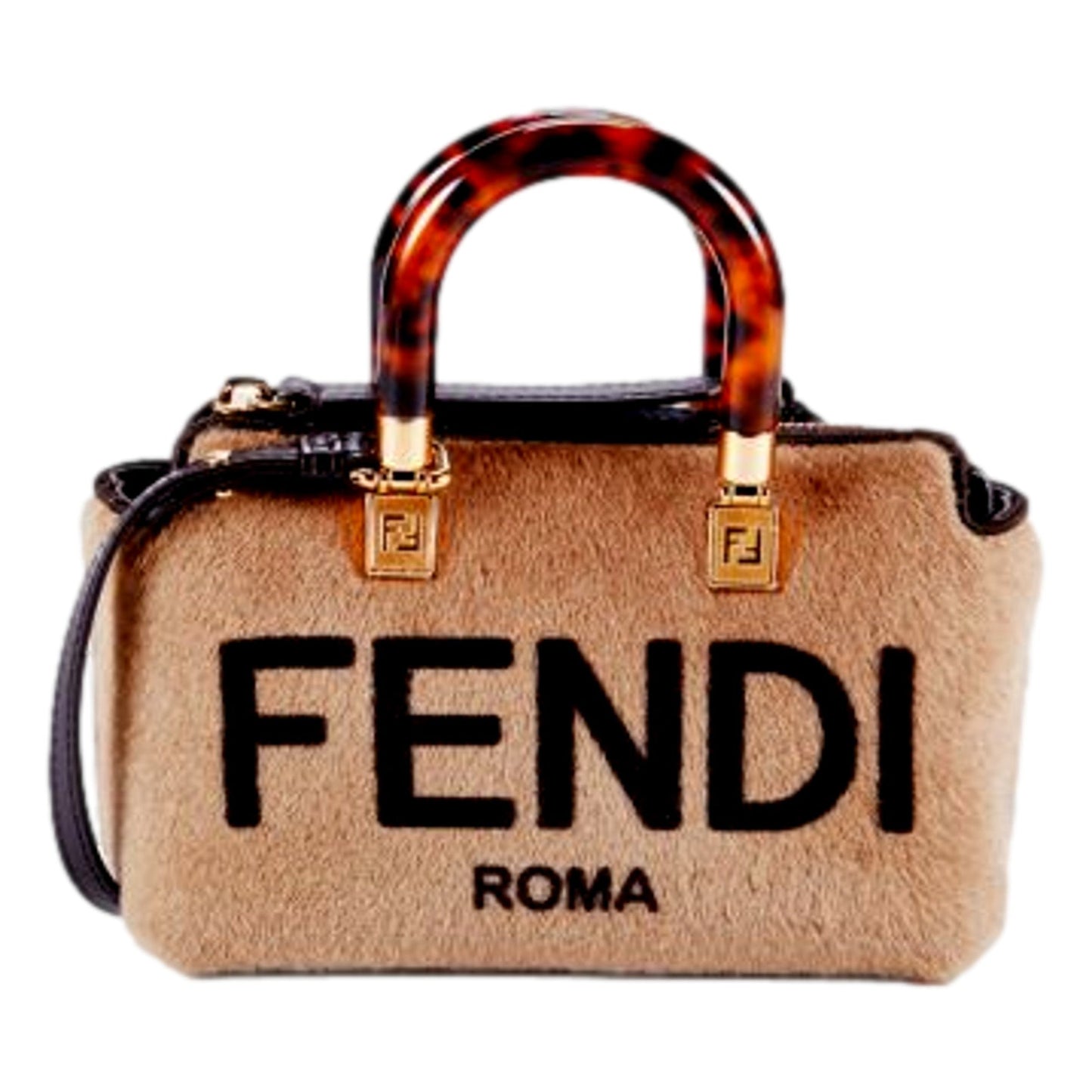 Fendi Roma By The Way Mini Brown Lamb Fur Crossbody Bag