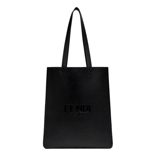 Fendi Roma Black Calfskin Leather Large Shopping Tote Bag