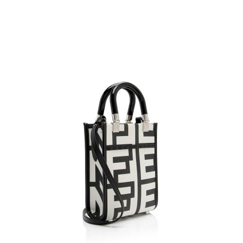 Fendi Sunshine Mini Black White Calfskin Leather Bag