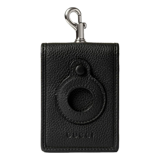 Gucci Grained Leather AirTag Holder Folding Card Case Wallet in Dark Gray