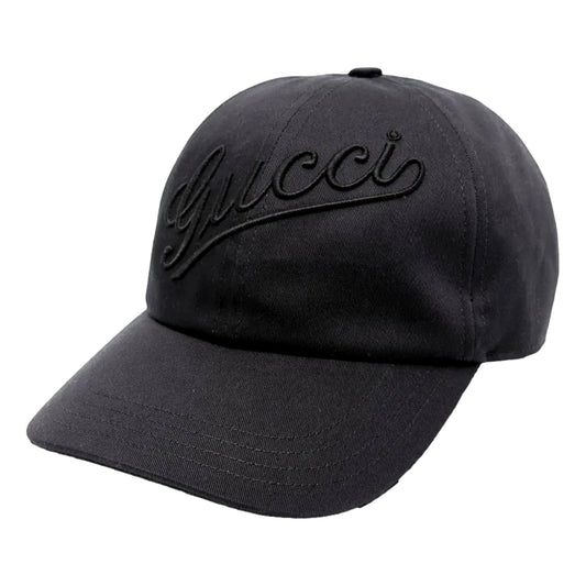 Gucci Black Embroidered Logo Cotton Baseball Cap Large