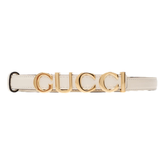 Gucci Cream Leather Belt with Metal Gold Logo Lettering Size 75