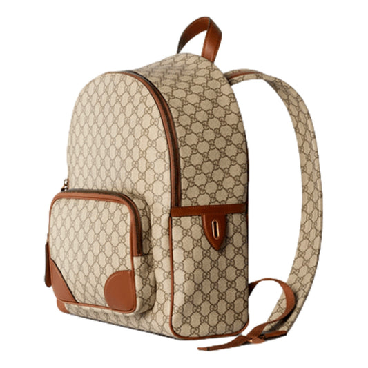 Gucci GG Supreme Canvas Leather Trim Brown Medium Backpack