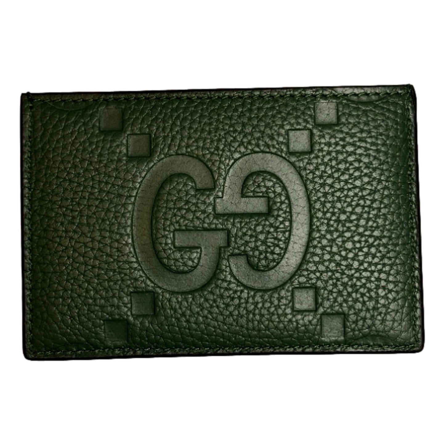 Gucci Jumbo GG Green Leather Card Holder Wallet Embossed Logo