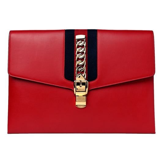 Gucci Maxi Sylvie Red Leather Clutch
