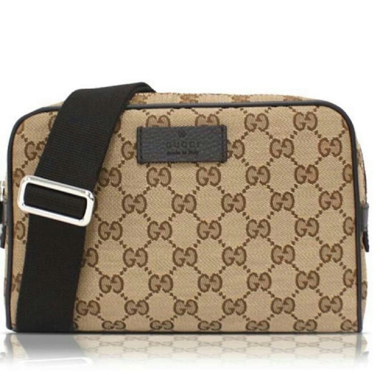 Gucci Original GG Guccissima Canvas Belt Bag Beige Brown Leather Fanny Pack