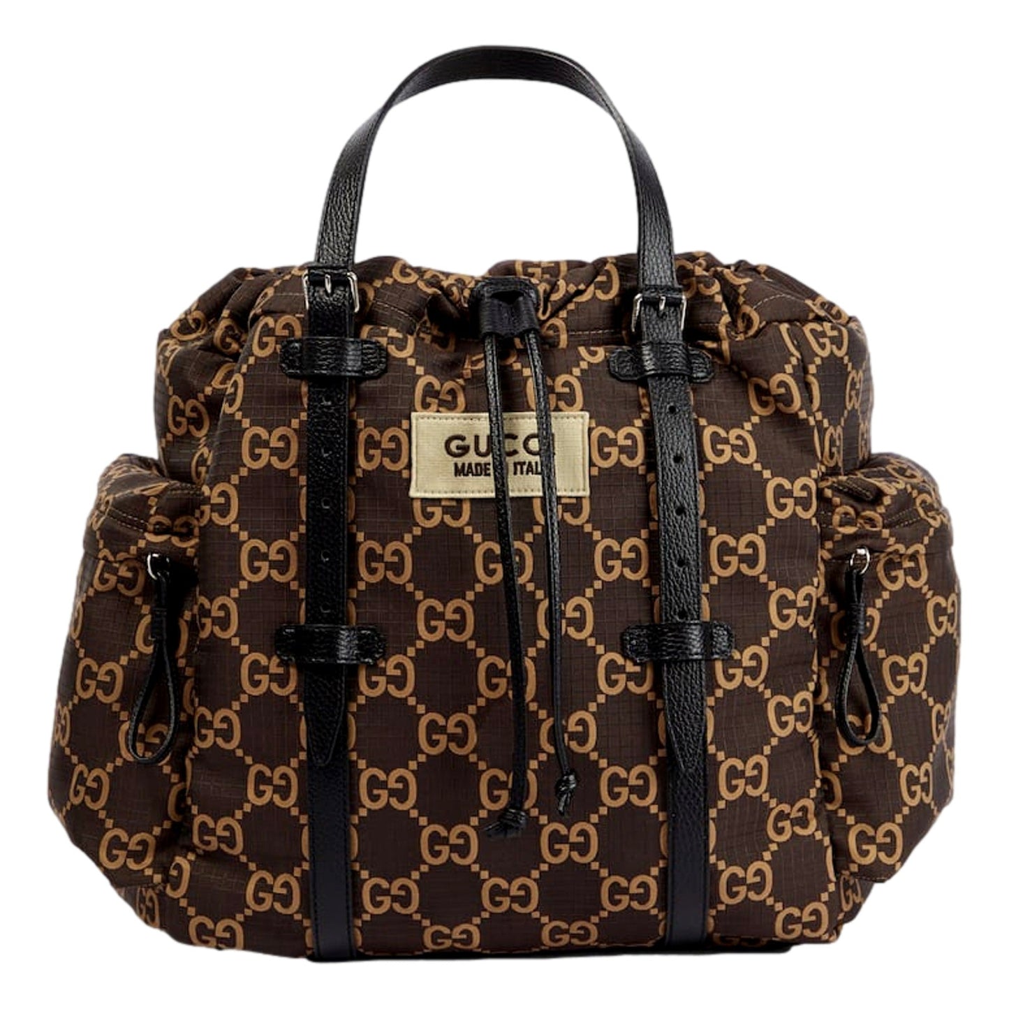 Gucci GG Monogram Utility Tote Bag Brown Ripstop Canvas Leather Trim