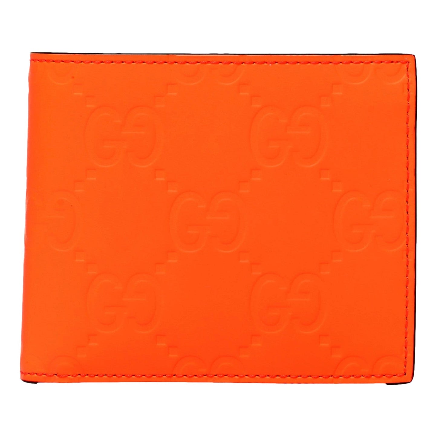 Gucci GG Rubber Effect Neon Orange Guccissima Leather Bifold Wallet