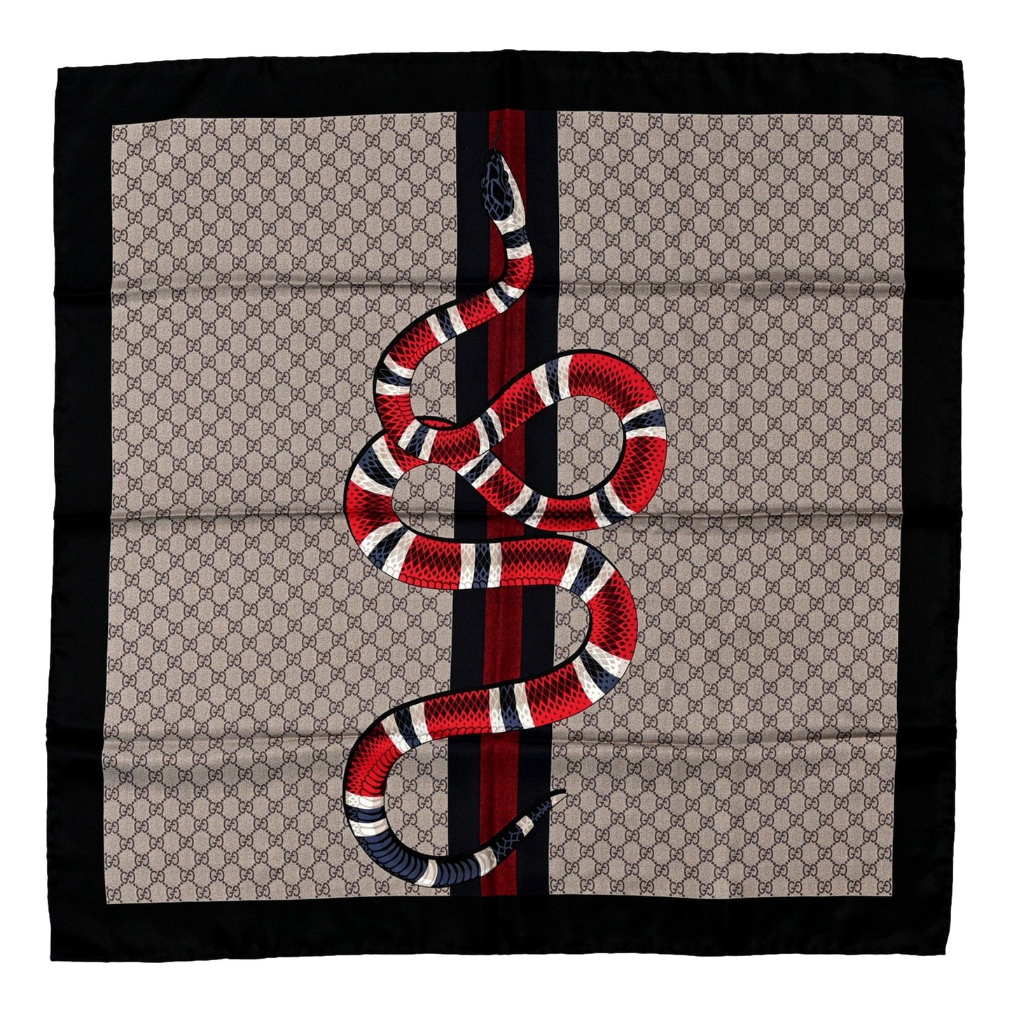 Gucci Silk Monogram Kingsnake Large Square Scarf Black