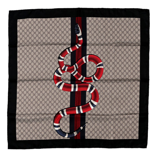 Gucci Silk Monogram Kingsnake Large Square Scarf Black