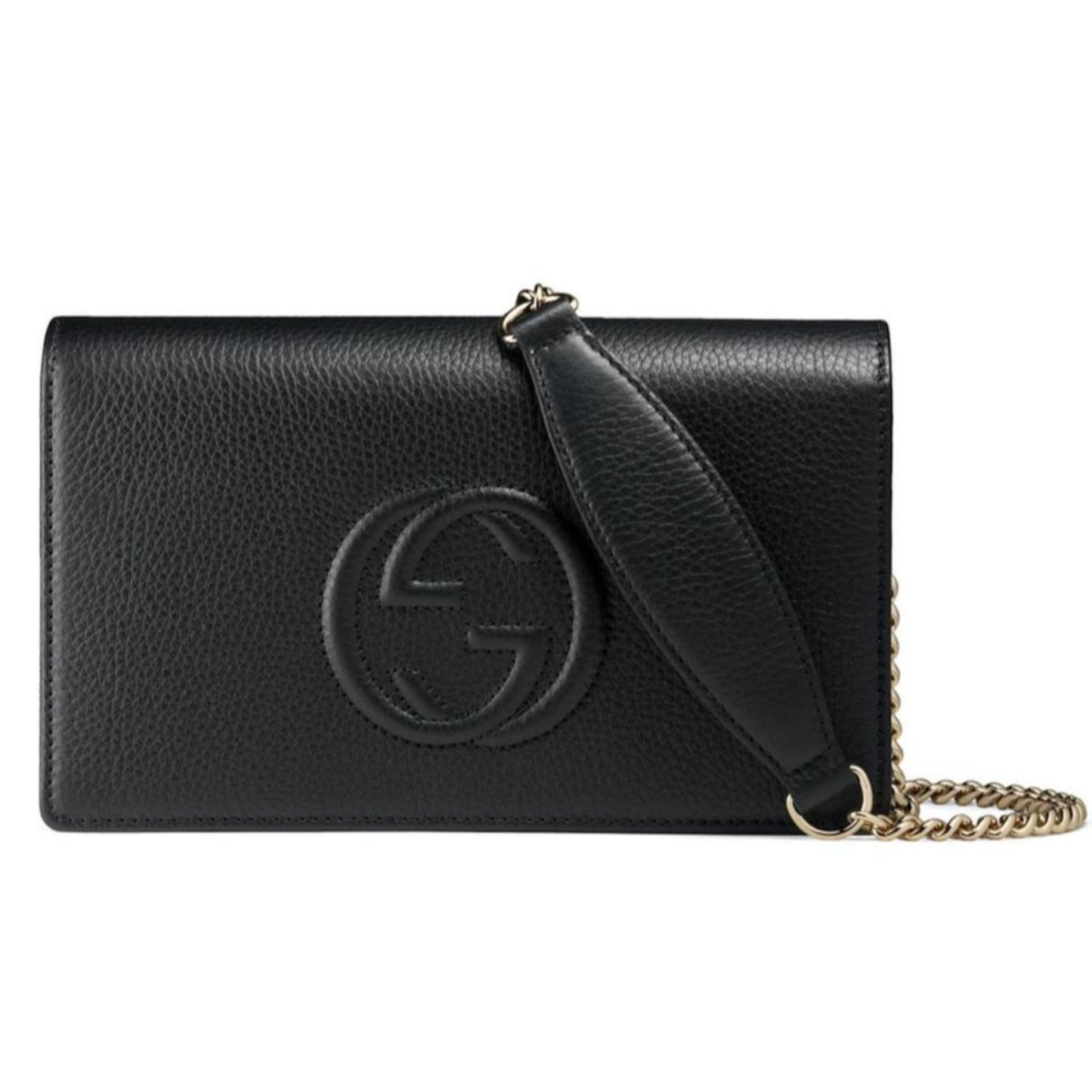 Gucci Soho Chain Wallet Crossbody Bag Black Leather Interlocking GG
