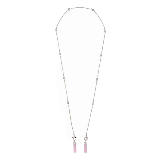 Miu Miu Crystal Pink AirPods Chain Necklace Silver Hardware