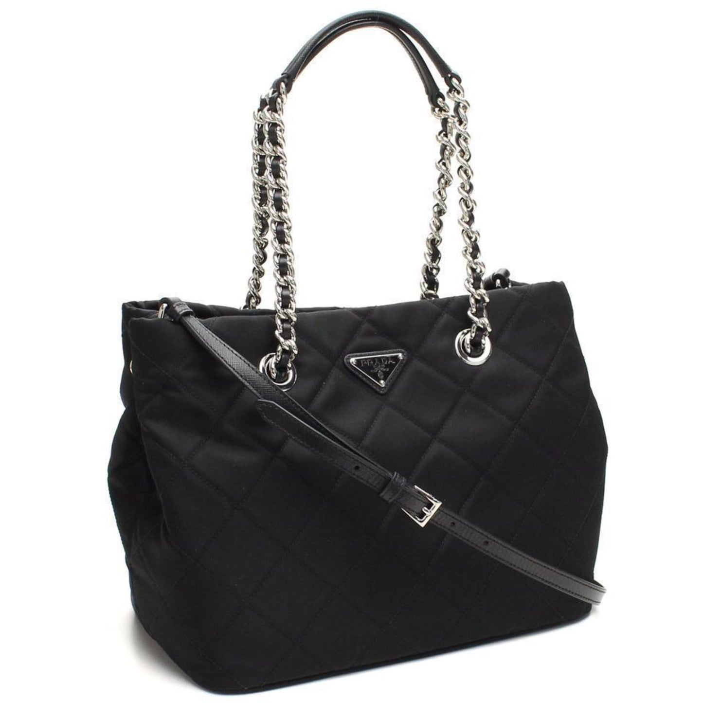 Prada Quilted Tessuto Nylon Chain Shoulder Tote Bag Black