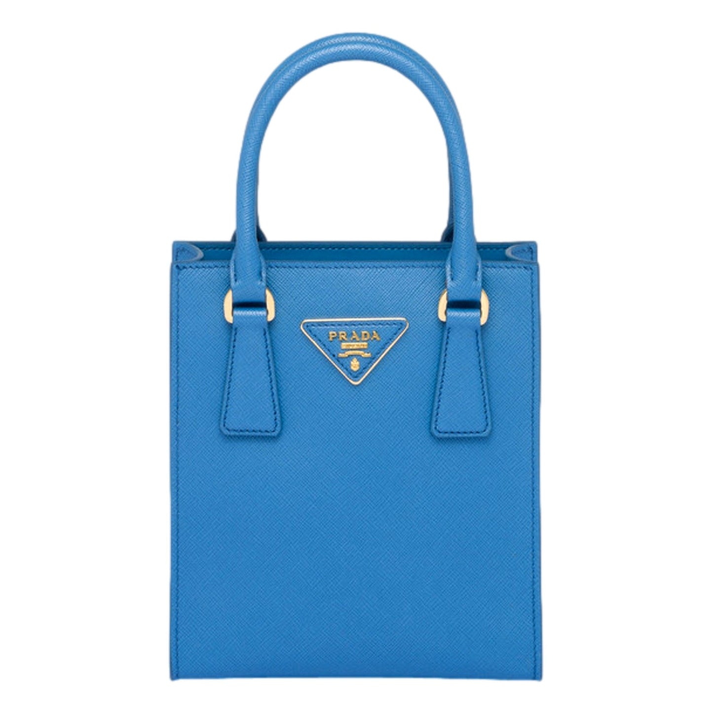 Prada Saffiano Leather Top Handle Mini Shopper Crossbody Bag in Blue