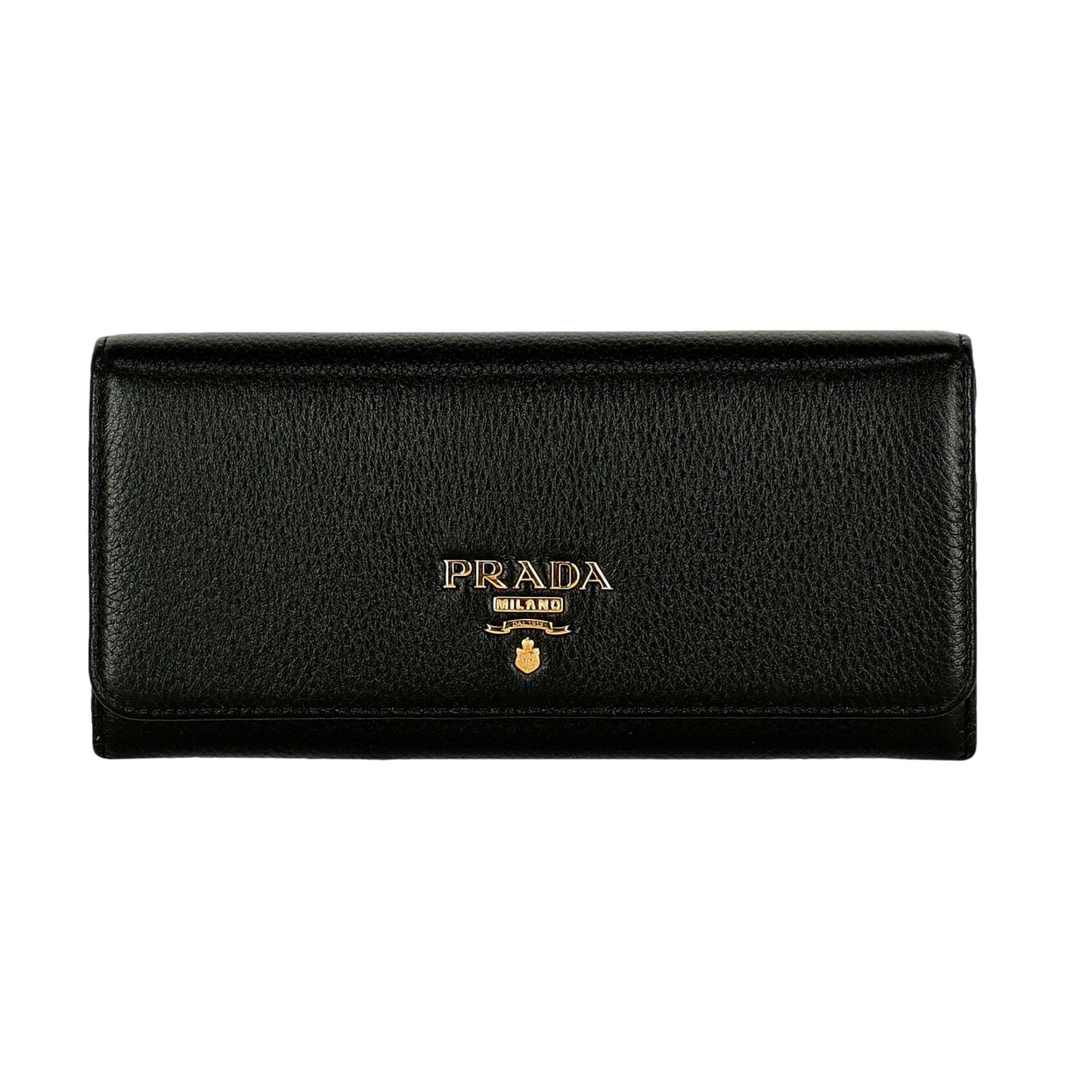 Prada Vitello Grain Nero Black Leather Continental Long Wallet Zipper Pouch