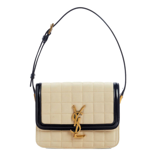 Saint Laurent Solferino Leather Black Ivory Quilted Suede Shoulder Bag