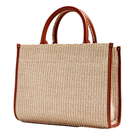 Versace Athena Raffia Leather Small Shopper Tote Beige
