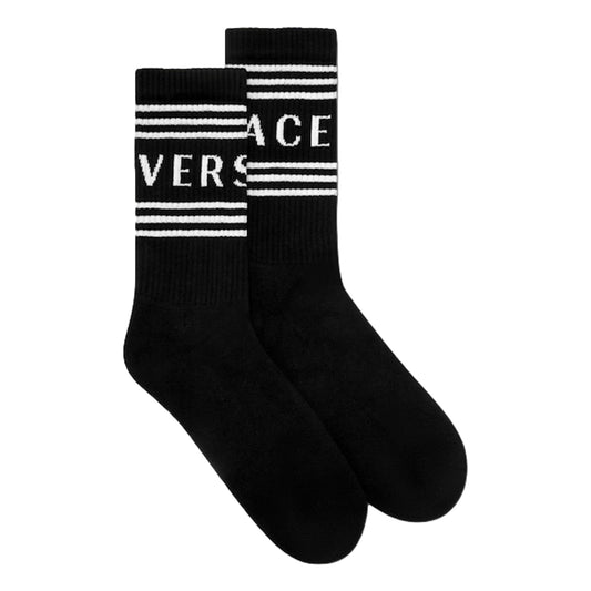 Versace Black White 90s Style Vintage Logo Tube Socks Large