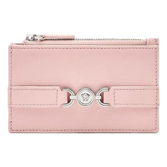 Versace Medusa 95 Dusty Pink Leather Zipper Card Holder Slim Wallet