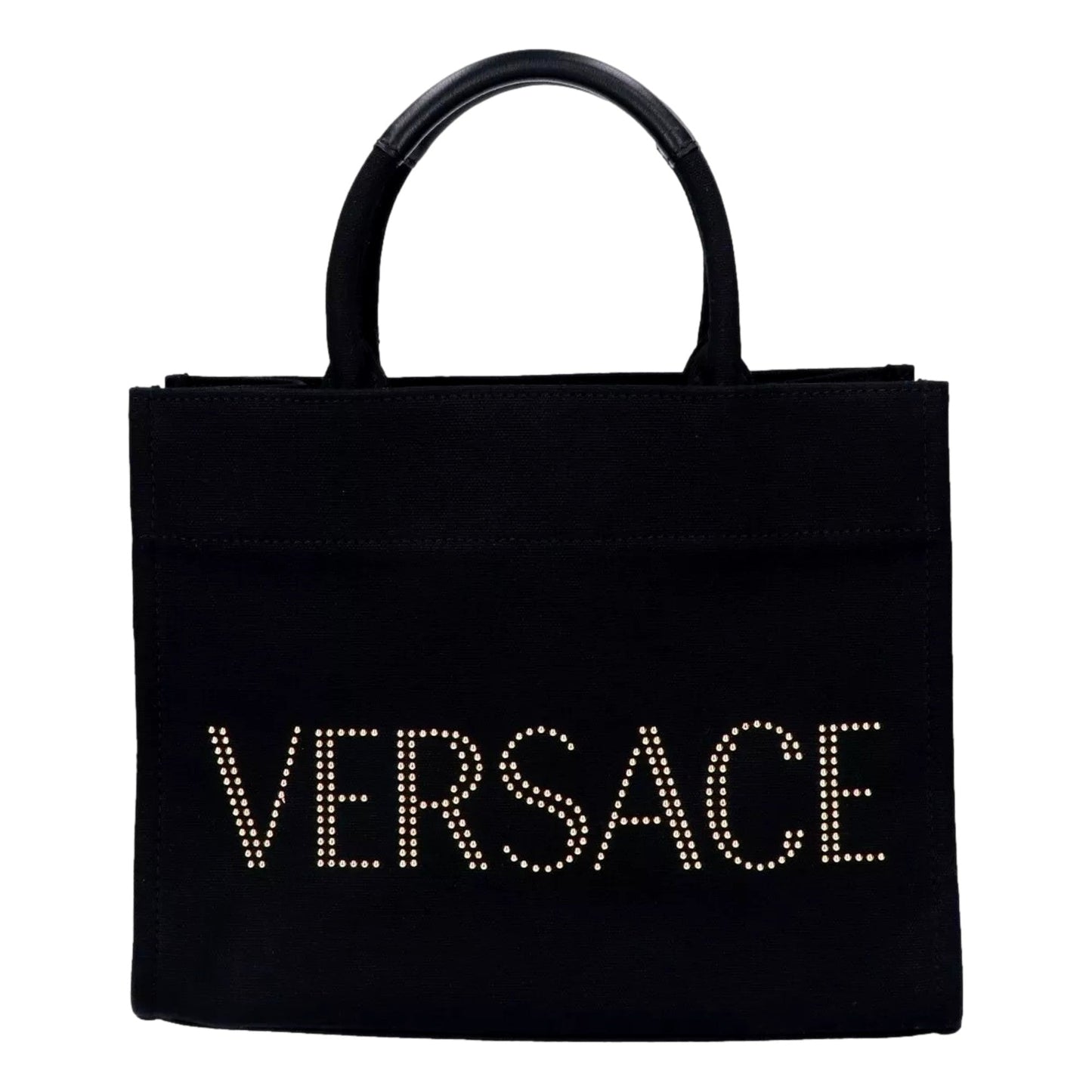 Versace Mini Tote Bag Nero Black Canvas Studded Logo Crossbody