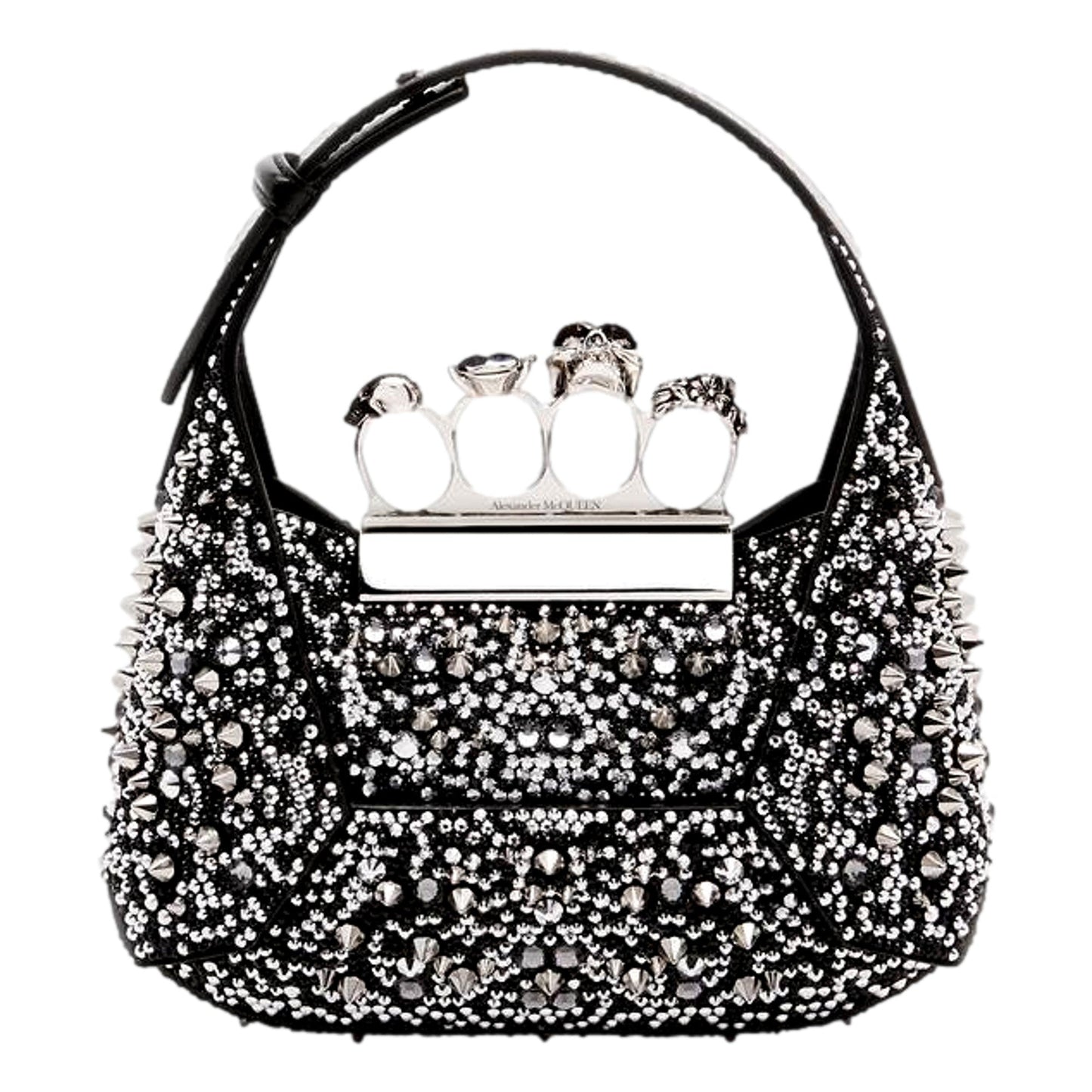 Alexander McQueen Crystal Jewelled Hobo Bag Black Skull Knuckle Handle