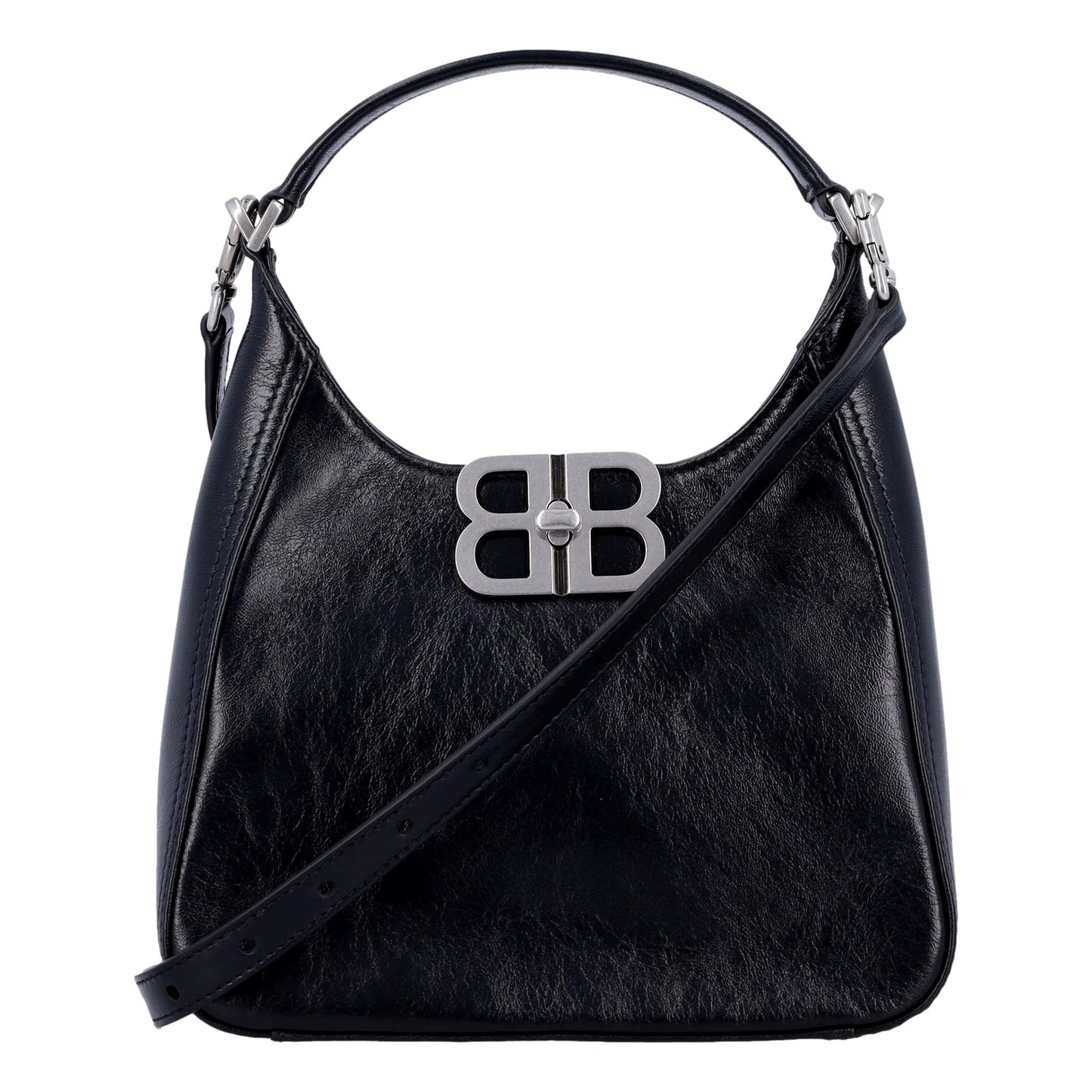 Balenciaga BB Soft Hobo Mini Black Smooth Calfskin Leather Shoulder Crossbody Bag