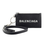 Balenciaga Cash Logo Neck Lanyard Card Holder Wallet Black Leather
