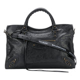 Balenciaga Classic City Black Arena Leather Logo Strap Satchel