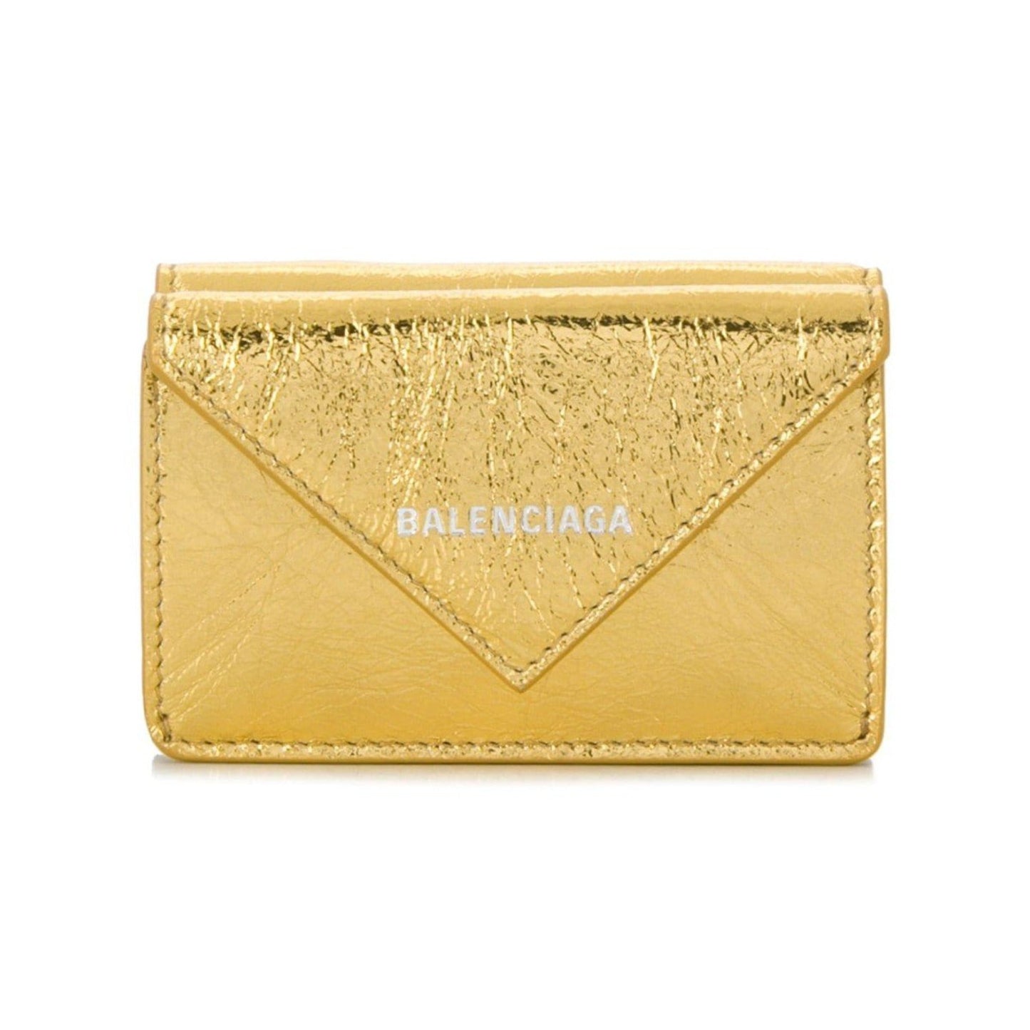 Balenciaga Papier Mini Trifold Wallet Metallic Gold Lambskin Leather