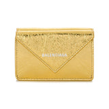 Balenciaga Papier Mini Trifold Wallet Metallic Gold Lambskin Leather