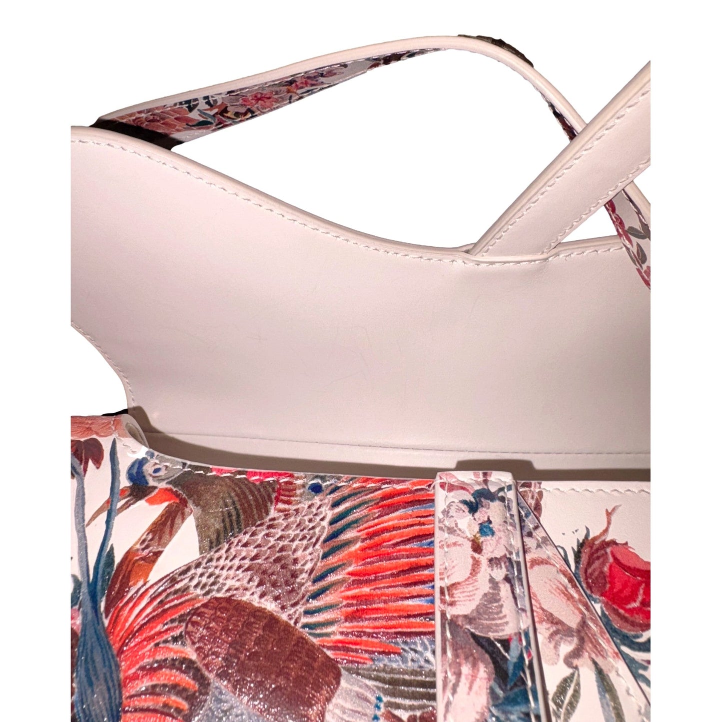 Dior Rare Floral and Bird Print Leather Saddle Bag Gold Detailing