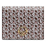 Fendi Calf Leather F Logo Brown Pink Small Bifold Wallet