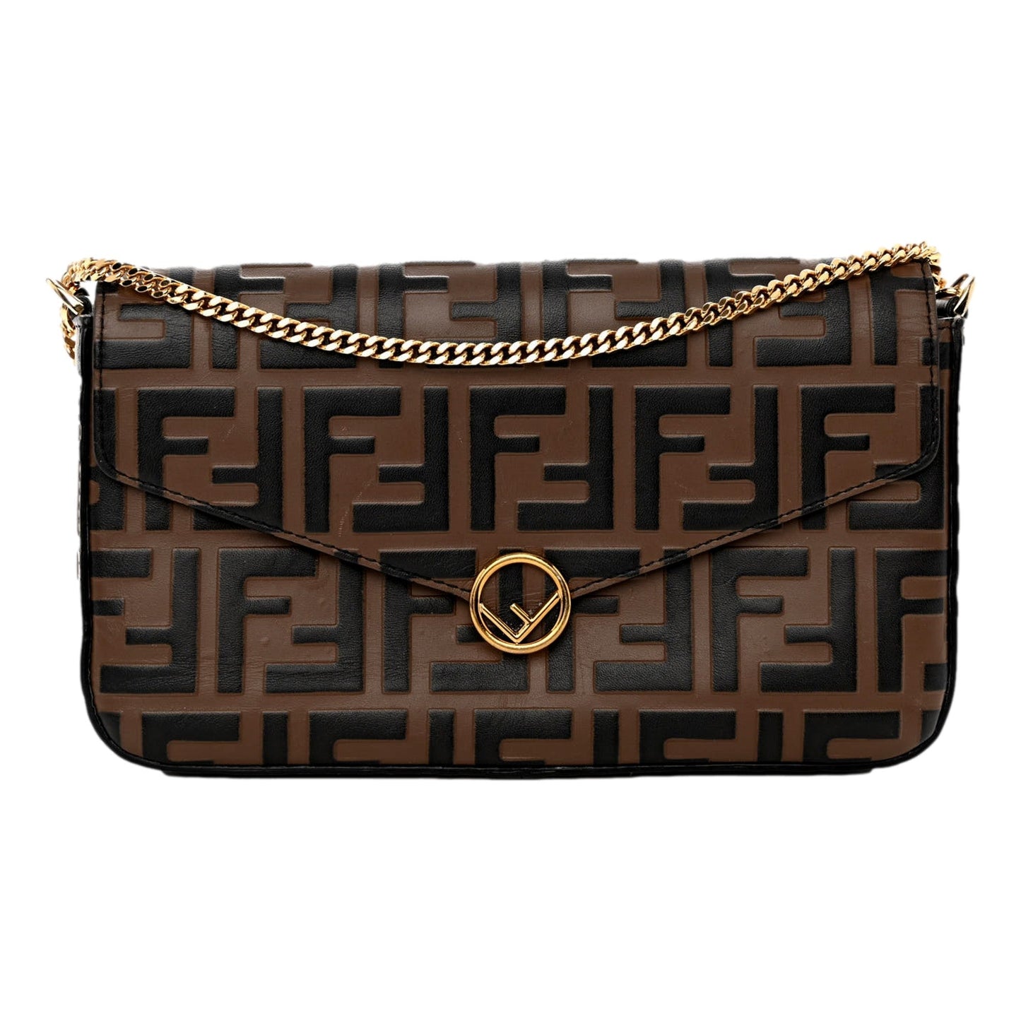 Fendi F is Fendi Brown Zucca Embossed Leather Envelope Wallet on Chain with Pouches