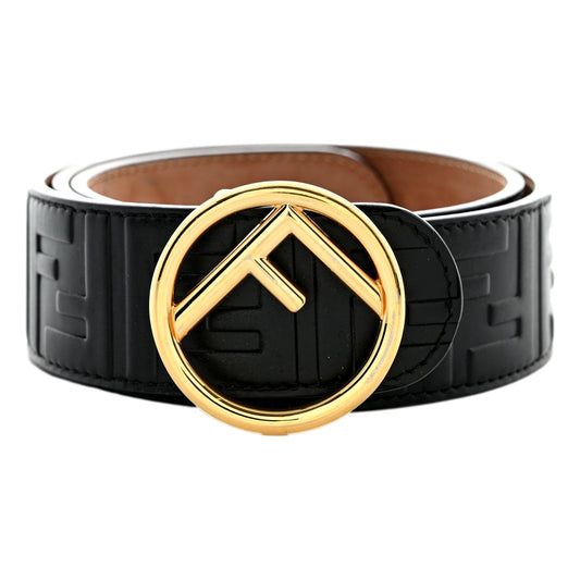 Fendi F is Fendi FF Calfskin Leather Black Embossed Belt Size 80/32
