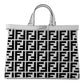 Fendi FF Canvas Leather Black and White Turn Lock X-Tote