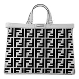Fendi FF Canvas X-Tote Bag Black White Leather Trim Turn Lock