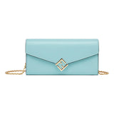 Fendi FF Diamonds Light Blue Calfskin Leather Continental Wallet on Chain Gold Hardware