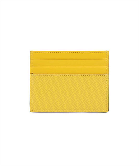 Fendi FF Logo Print Sunflower Yellow Leather Card Case