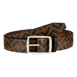 Fendi FF Zucca Monogram Buckle Belt Size 90 Brown Calf Leather Silver