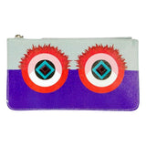 Fendi Monster Zip Pouch Clutch Cosmetic Bag Travel Purple Blue Leather