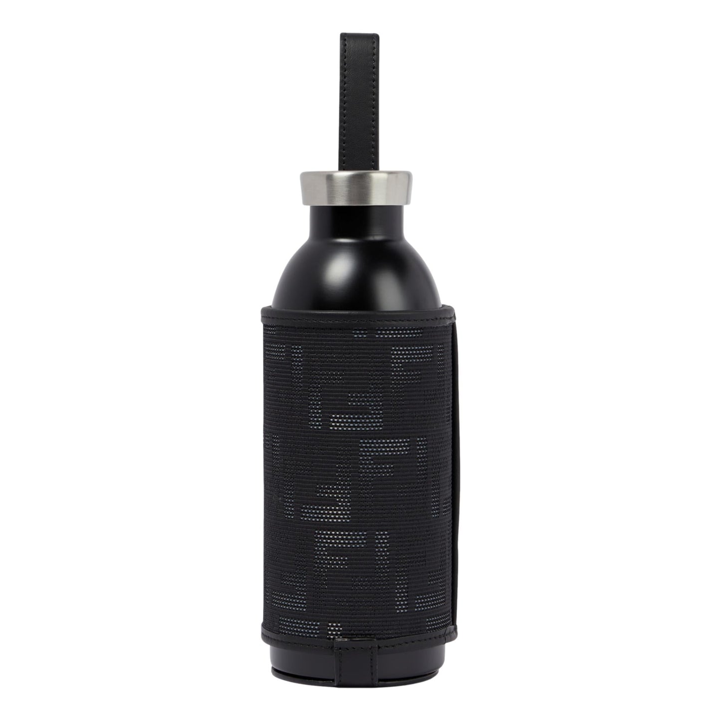 Fendi FF Bottle Holder Black Canvas Leather Strap with Steel Bottle